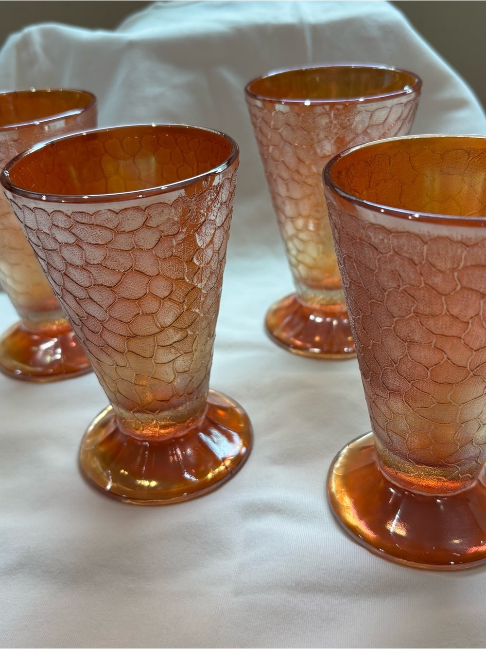 Handblown Iridescent Amber Glass Tumbler - Set of 4